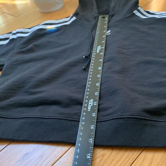 Adidas Crop Hooded Sweatshirt black with 3 stripes size small - Picture 5 of 11